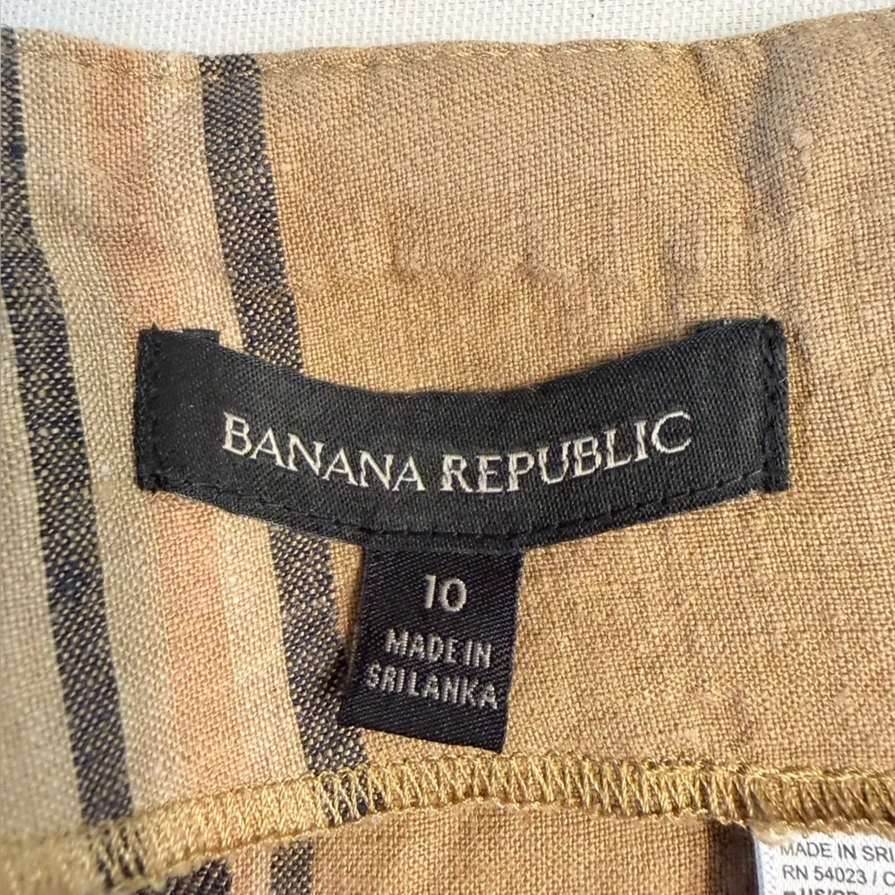 Banana Republic Linen Mia Wide Leg Flowy Pleated Brown Tan Striped Boho Pant 10